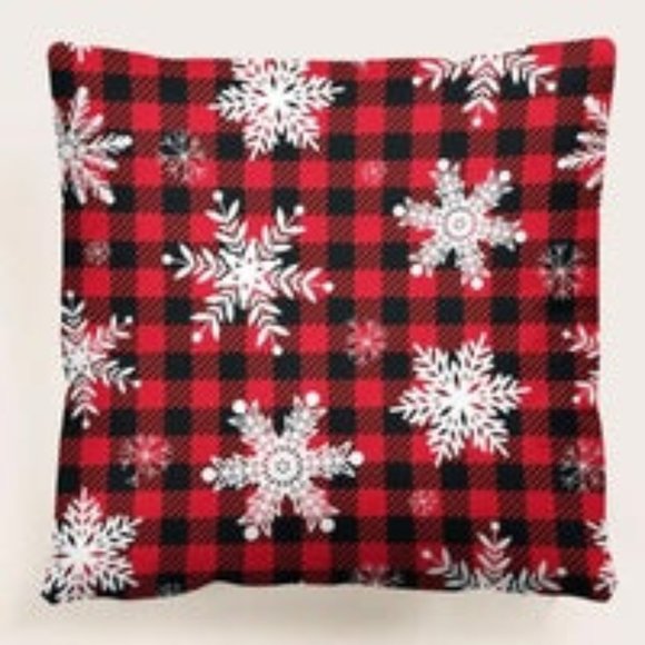 Snowflake Christmas Plaid Throw Pillow - Picture 1 of 3